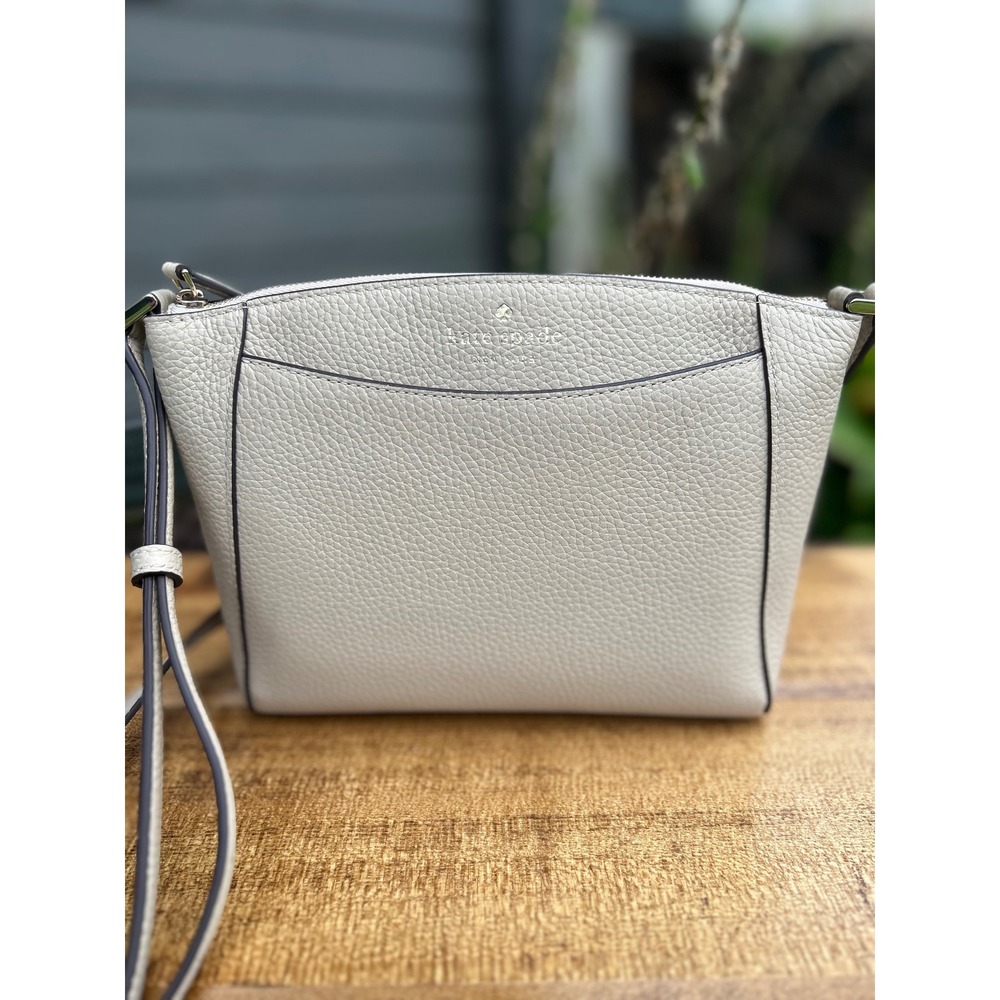 Kate Spade Monica Designer Crossbody Bag Quill Grey Tan Pebbled Leather WKR00258